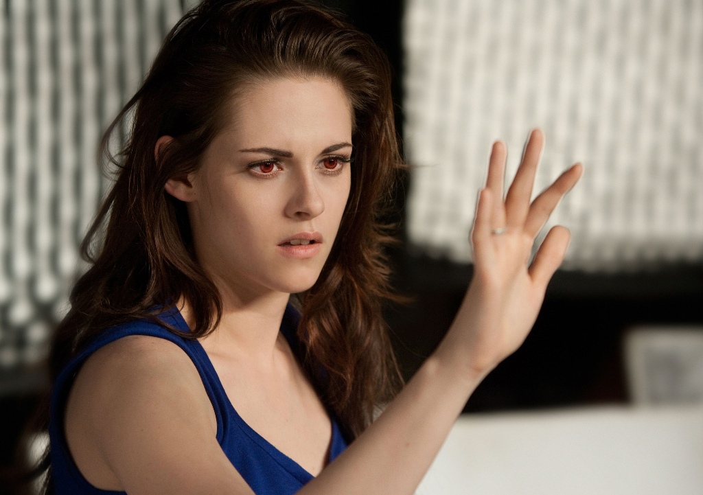 Kristen Stewart in a scene from the movie The Twilight Saga: Breaking Dawn - Part 2. Kristen Stewart in a scene from the movie The Twilight Saga: Breaking Dawn - Part 2.