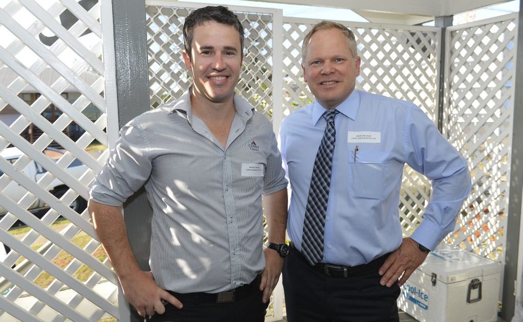 Matthew Figg and founding director Kevin Covey at the official opening of Covey Associates' Gladstone office. Matthew Figg and founding director Kevin Covey at the official opening of Covey Associates' Gladstone office.