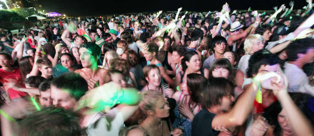Thousands of young people party hard at one of the organised events at Schoolies on the Gold Coast. Thousands of young people party hard at one of the organised events at Schoolies on the Gold Coast.