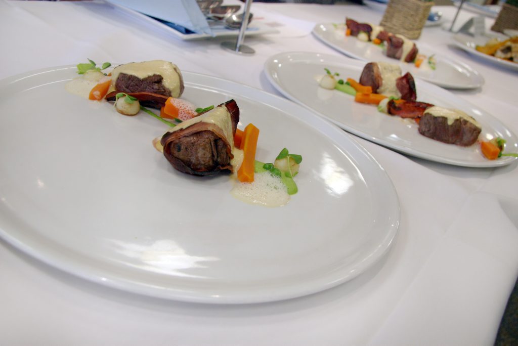 Liam Dove from Coco's @ Seaspray's winning dish: Petit Steak with Deconstructed Pea & Ham Soup. Photo: Tamara MacKenzie / The Morning Bulletin