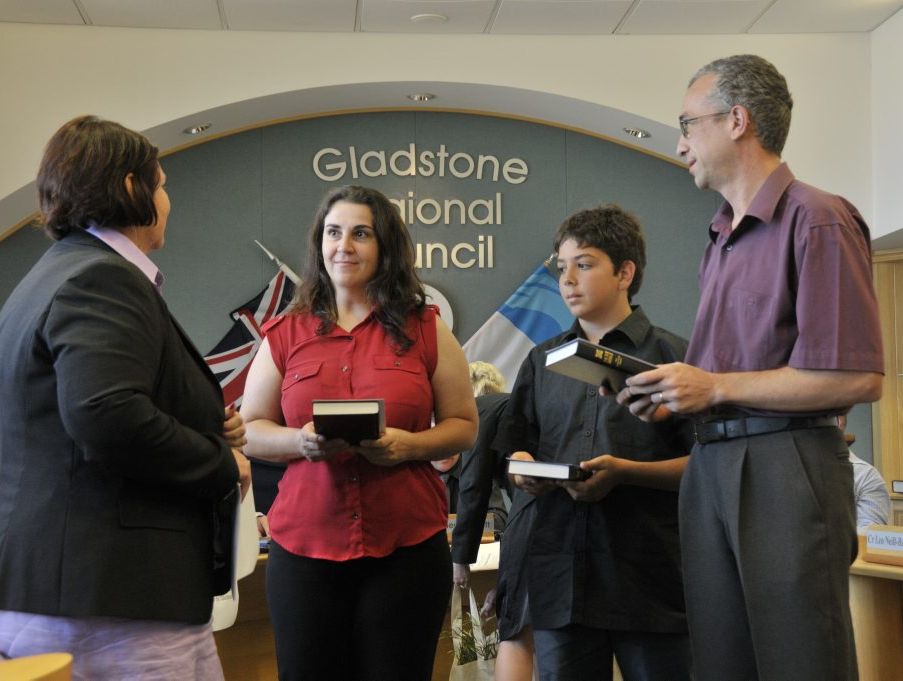 Gladstone Regional Mayor Gail Sellers, with Carmen, Radu and Lucian Mitrica at the Citizenship Ceremony at Gladstone Regional Council on November 21, 2012. Gladstone Regional Mayor Gail Sellers, with Carmen, Radu and Lucian Mitrica at the Citizenship Ceremony at Gladstone Regional Council on November 21, 2012.