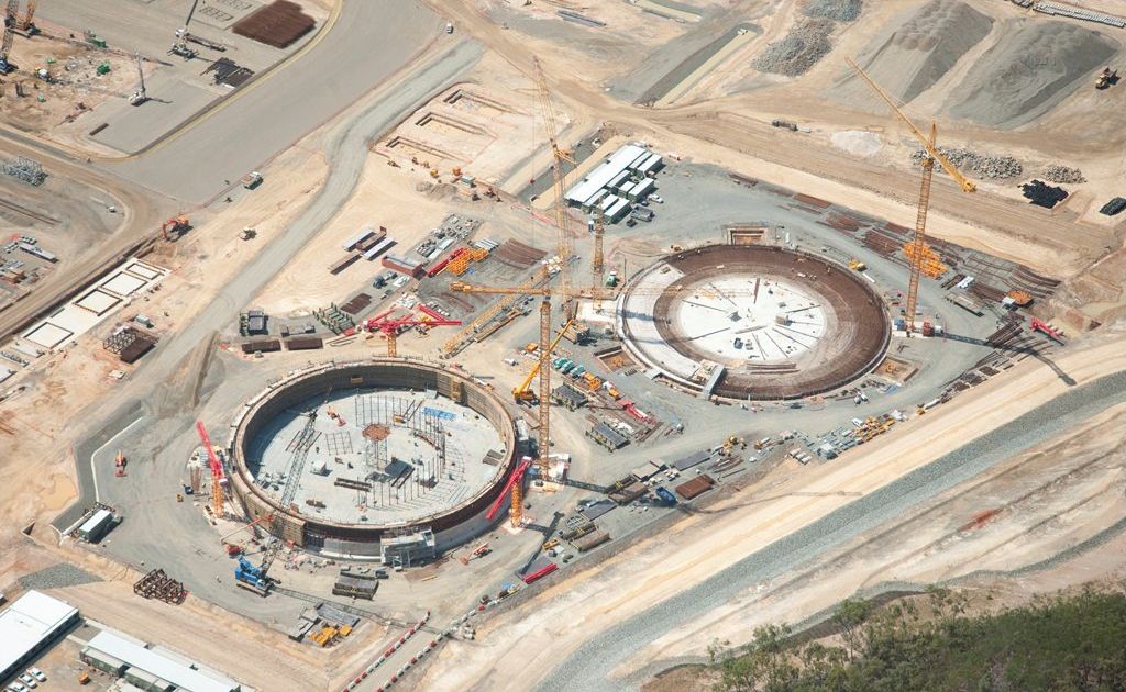 Two huge LNG tanks are under construction. This shot was taken in October 2012. Two huge LNG tanks are under construction. This shot was taken in October 2012.