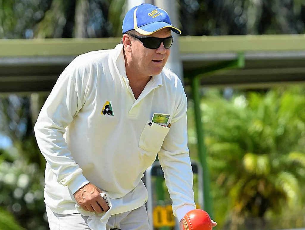 Peter Osborn lines up a delivery in the final Gladstone 500 bowls day for 2012.