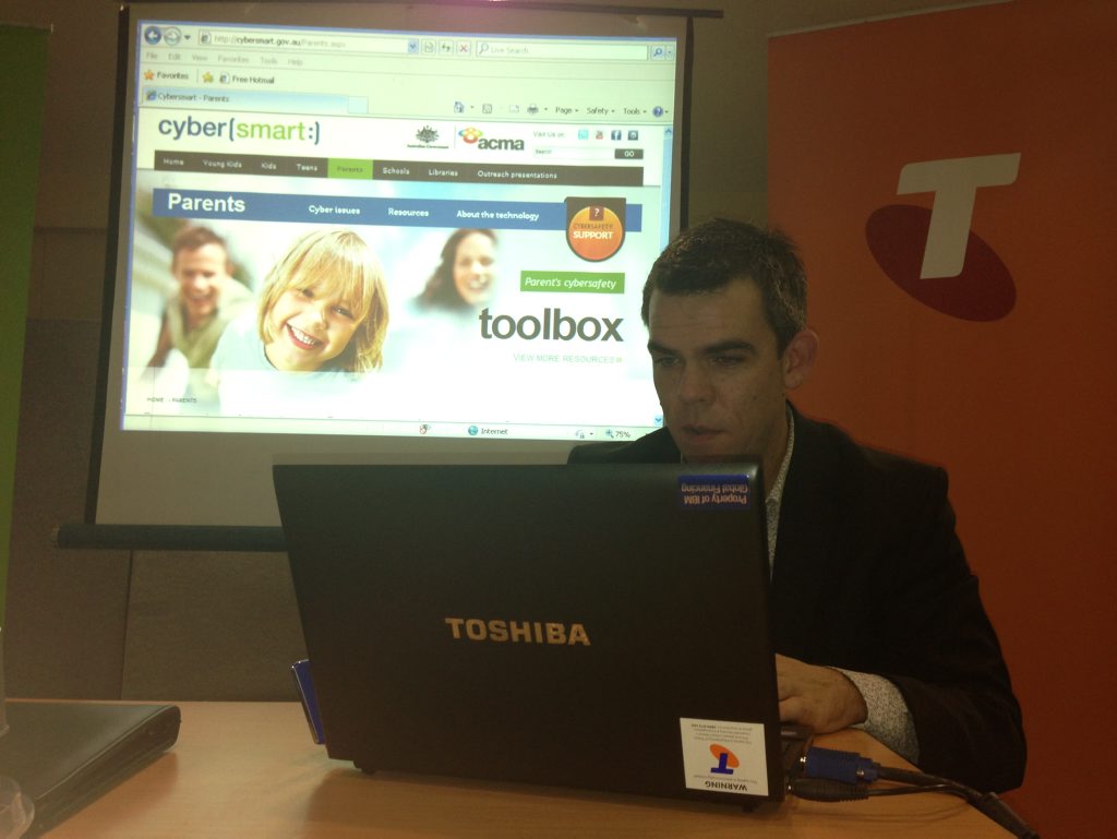Telstra's Scott Mullaly hosted the event to provide information to parents to keep their children safe online. Telstra's Scott Mullaly hosted the event to provide information to parents to keep their children safe online.