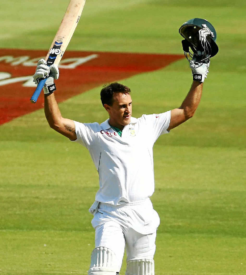 Faf du Plessis celebrates his ton on Monday. Faf du Plessis celebrates his ton on Monday.