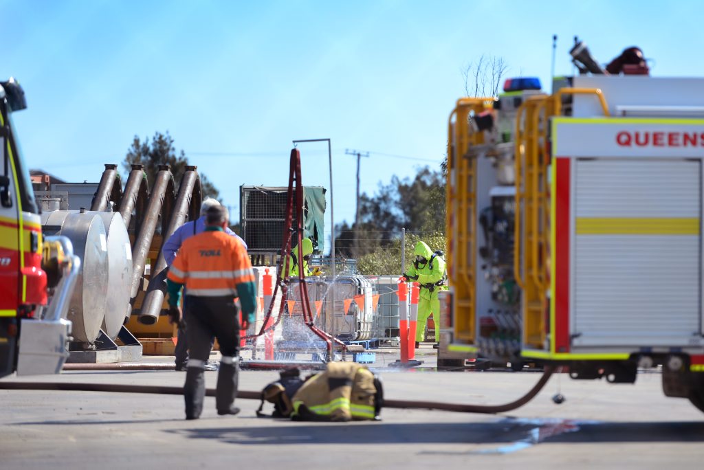 NQX Freight System on Young Street, Gladstone, where an exclusion zone has been set up following a chemical spill. NQX Freight System on Young Street, Gladstone, where an exclusion zone has been set up following a chemical spill.