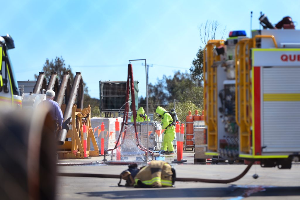 NQX Freight System on Young St, Gladstone, where an exclusion zone has been set up after a chemical spill. NQX Freight System on Young St, Gladstone, where an exclusion zone has been set up after a chemical spill.