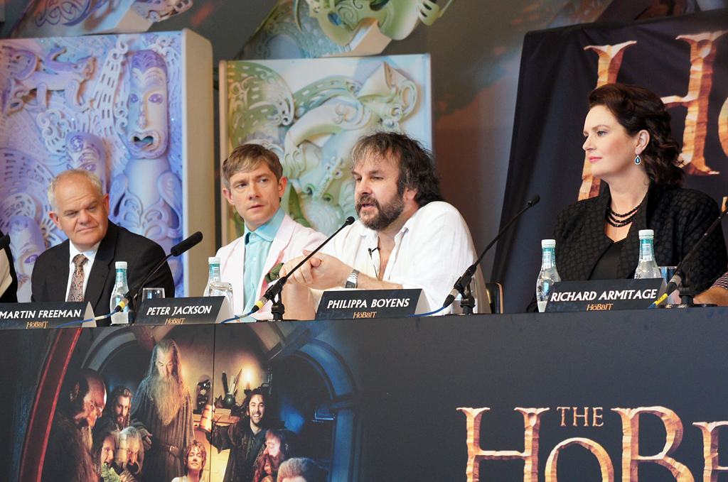 The Hobbit director Peter Jackson and star Martin Freeman at today's press conference in Wellington. The Hobbit director Peter Jackson and star Martin Freeman at today's press conference in Wellington.