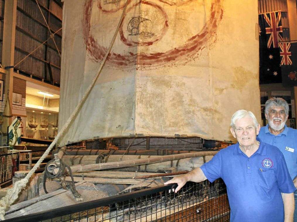 PRESERVE THE RAFT: Ballina Naval and Maritime Museum volunteers Robert Jones and John Colville with the Las Balsas raft in danger of being removed from display in the museum. It was one of three rafts which arrived in Ballina in 1973, having sailed from Ecuador. PRESERVE THE RAFT: Ballina Naval and Maritime Museum volunteers Robert Jones and John Colville with the Las Balsas raft in danger of being removed from display in the museum. It was one of three rafts which arrived in Ballina in 1973, having sailed from Ecuador.