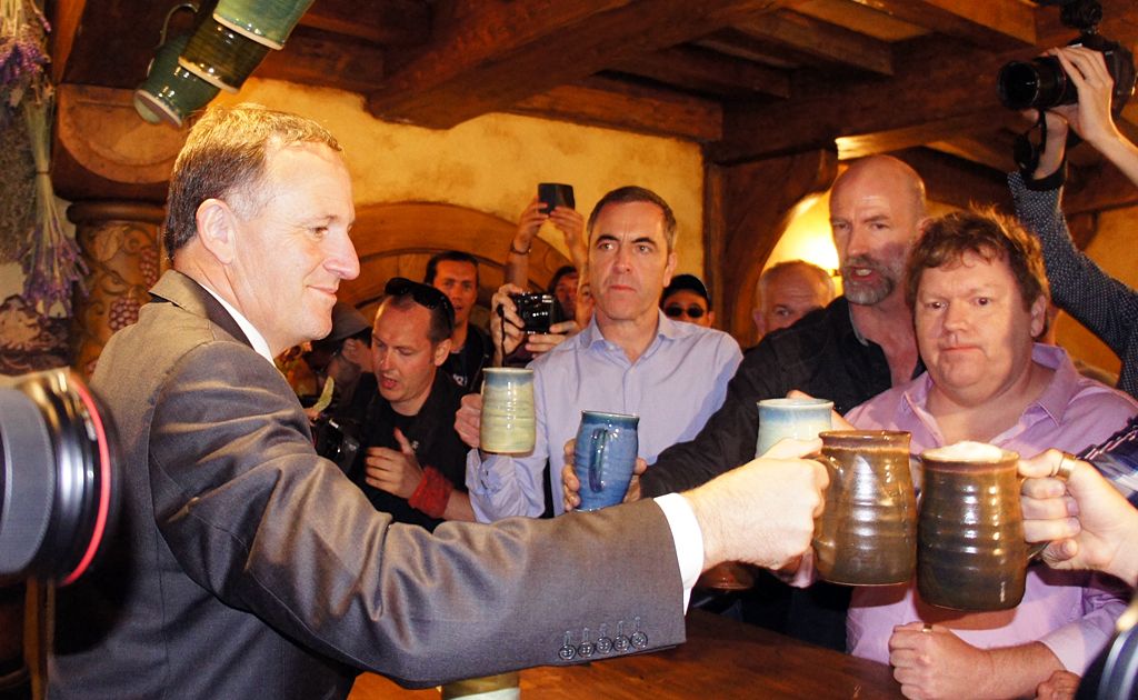 New Zealand Prime Minister John Key toasts the cast of The Hobbit: An Unexpected Journey at The Green Dragon pub in Hobbiton. New Zealand Prime Minister John Key toasts the cast of The Hobbit: An Unexpected Journey at The Green Dragon pub in Hobbiton.