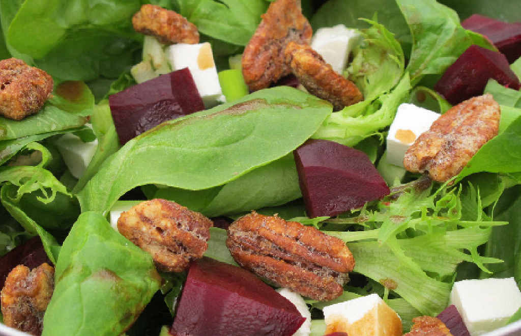 Beetroot and feta salad with candied pecans. Beetroot and feta salad with candied pecans.
