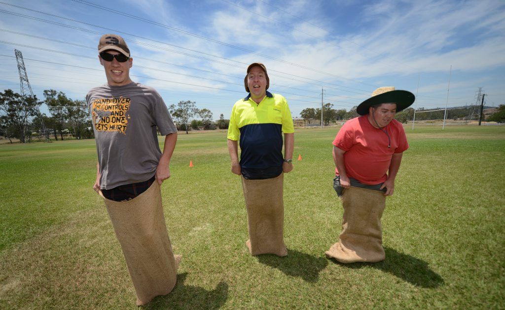 Nathan Walker, Daniel Jessen, Thomas Lamberton in the sack race. Nathan Walker, Daniel Jessen, Thomas Lamberton in the sack race.