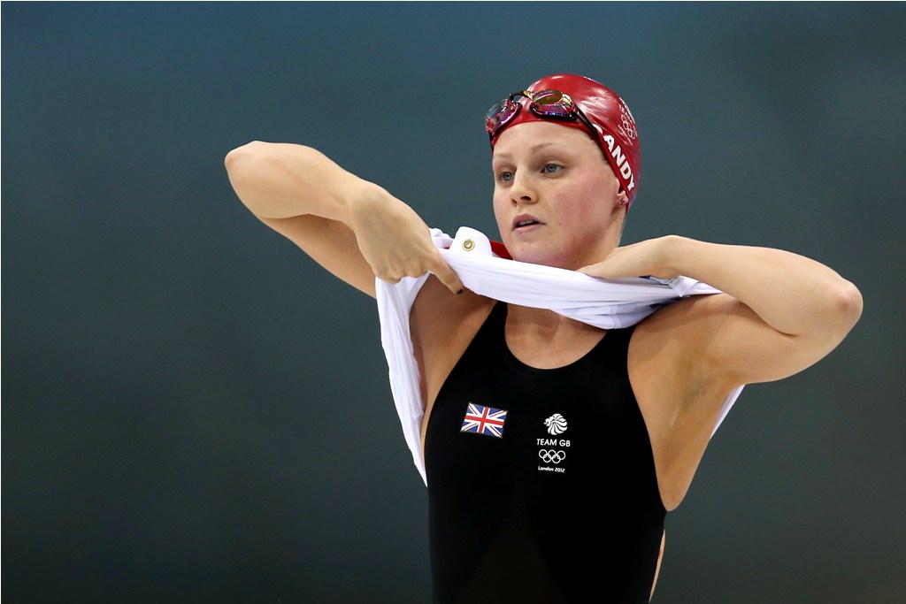 Ellen Gandy of Great Britain prepares to compete the second semifinal heat of the Women's 100m Butterfly on Day 1 of the London 2012 Olympic Games on July 28, 2012. Ellen Gandy of Great Britain prepares to compete the second semifinal heat of the Women's 100m Butterfly on Day 1 of the London 2012 Olympic Games on July 28, 2012.