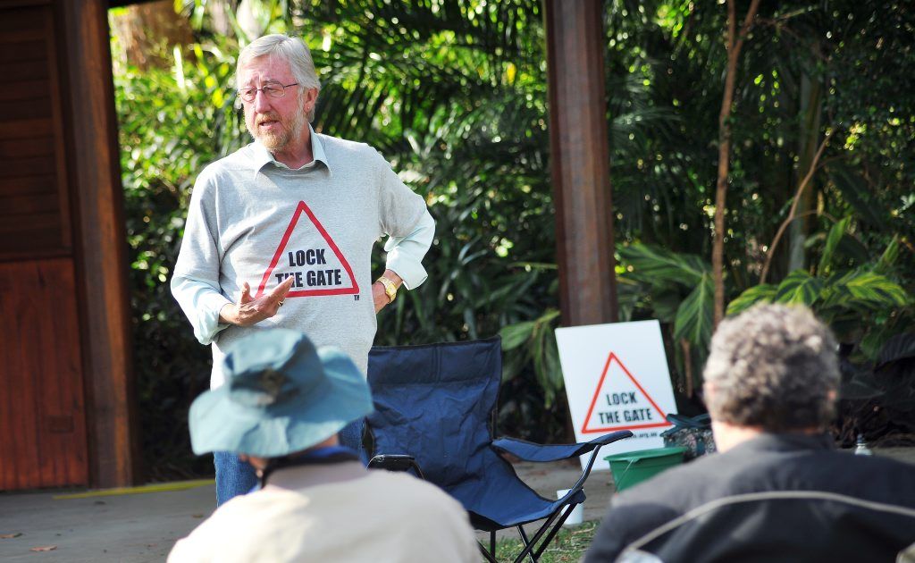 Lock the Gate Tweed's Michael McNamara addresses protesters. Lock the Gate Tweed's Michael McNamara addresses protesters.