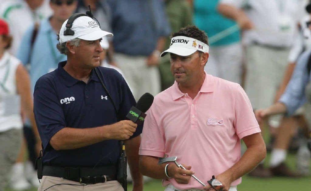 PGA winner, Australian Robert Allenby is interviewed as he walks of the Coolum course in 2009, flanked by thousands of fans. PGA winner, Australian Robert Allenby is interviewed as he walks of the Coolum course in 2009, flanked by thousands of fans.