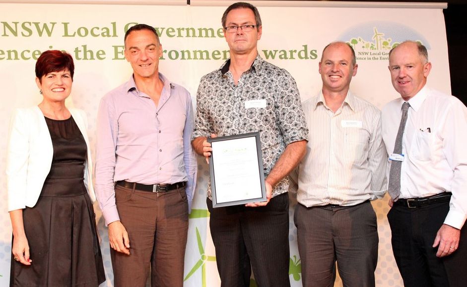Minister for the Environment Robyn Parker presents the Local Government Excellence in the Environment Award to Lismore City Council's ecologist, Damian Licari; integrated strategic planner, Steve Denize; environmental strategies coordinator, Nick Stephens; and Bernie Bugden from Hawkesbury Nepean Catchment Management Authority. Minister for the Environment Robyn Parker presents the Local Government Excellence in the Environment Award to Lismore City Council's ecologist, Damian Licari; integrated strategic planner, Steve Denize; environmental strategies coordinator, Nick Stephens; and Bernie Bugden from Hawkesbury Nepean Catchment Management Authority.