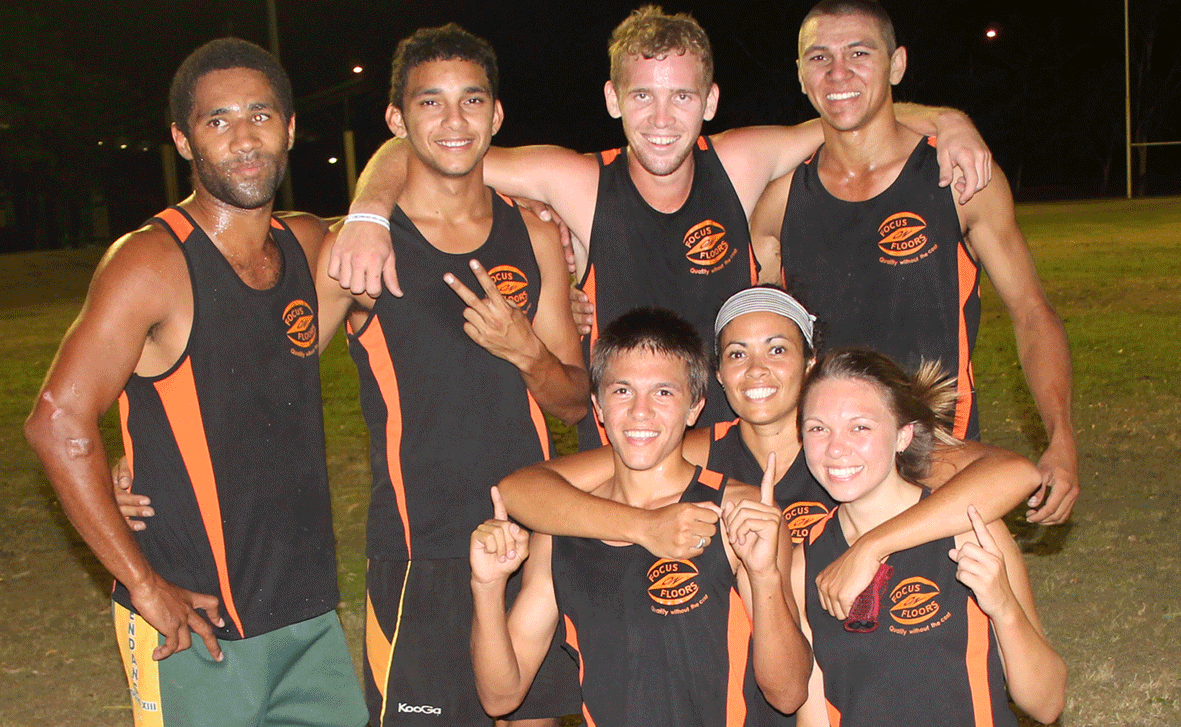 A GRADE CHAMPIONS: Daniel Soden, Jerome Jones, Zach Hoffmann, Shawn Taylor (back), Byron Taylor, Adeline Poid (captain), Shanay Taylor (centre), Tyler Boyd and Pia Poid (front) from Focus on Us snuck home in their touch football grand final on Monday night.
A GRADE CHAMPIONS: Daniel Soden, Jerome Jones, Zach Hoffmann, Shawn Taylor (back), Byron Taylor, Adeline Poid (captain), Shanay Taylor (centre), Tyler Boyd and Pia Poid (front) from Focus on Us snuck home in their touch football grand final on Monday night.