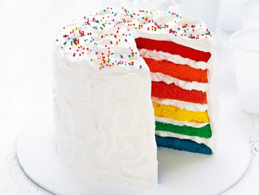 Layered rainbow cake.