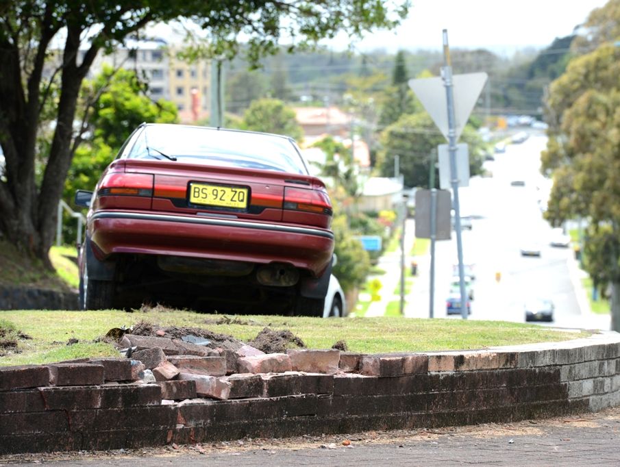 This stolen car was left in a strange position. This stolen car was left in a strange position.
