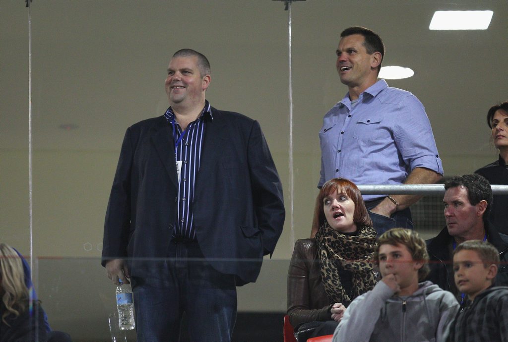 Mining magnate Nathan Tinkler (left) and former Knights player Paul Harragon. Mining magnate Nathan Tinkler (left) and former Knights player Paul Harragon.