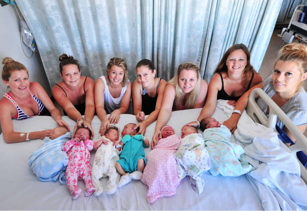 SIX OUT OF TWELVE: 12-12-12 Nambour hospital mums (from left) Tara Schomburgk, Dena Schmidt, Avenn Newbey, Sara Claassen, Tenielle Neuendorf, Krystle Fox and Luella Thomas with babies (from left) Joshua Humphries, Baby Schmidt, Brodie Binamet, Rudy Claassen, Lilley Neuendorf, Kobe Fox and Sunnie Thomas. SIX OUT OF TWELVE: 12-12-12 Nambour hospital mums (from left) Tara Schomburgk, Dena Schmidt, Avenn Newbey, Sara Claassen, Tenielle Neuendorf, Krystle Fox and Luella Thomas with babies (from left) Joshua Humphries, Baby Schmidt, Brodie Binamet, Rudy Claassen, Lilley Neuendorf, Kobe Fox and Sunnie Thomas.