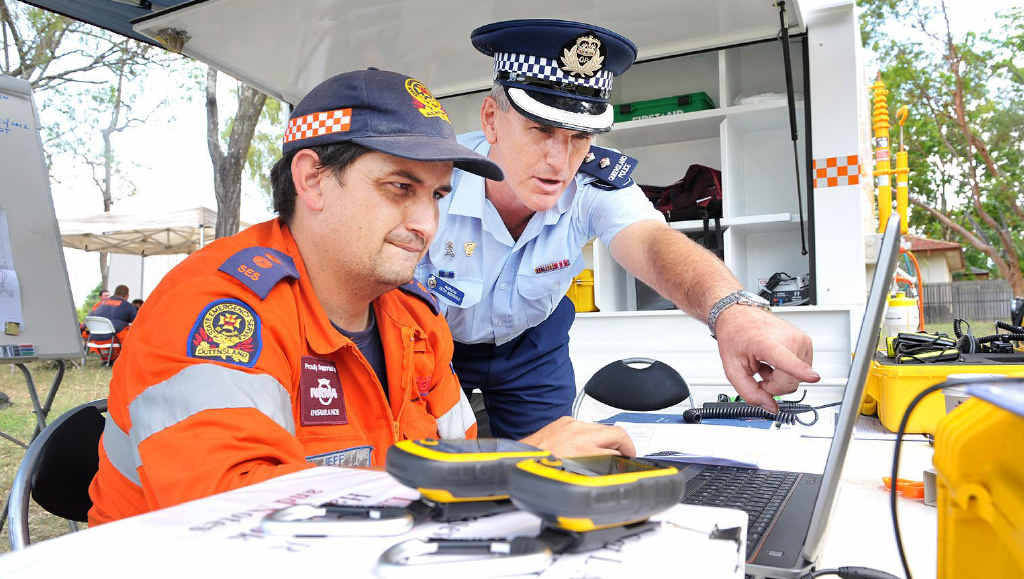 SEARCH: SES Group Leader Jeff Lindsay and Inspector Keith McDonald co-ordinate the hunt for missing man Reece Austin. SEARCH: SES Group Leader Jeff Lindsay and Inspector Keith McDonald co-ordinate the hunt for missing man Reece Austin.