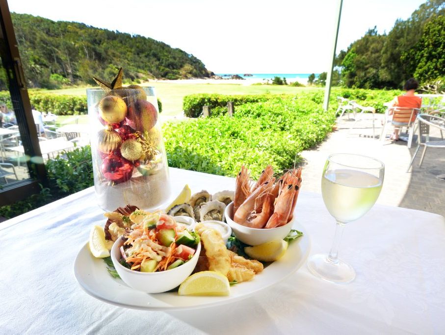 Aanuka Beach Resort christmas party seafood n salad platter. Photo Leigh Jensen/ Coffs Coast Advocate