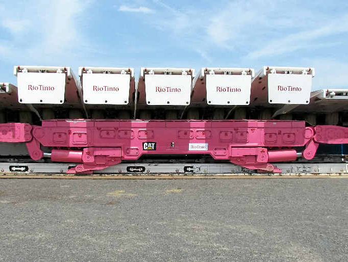 The 115-tonne coal shearer was painted pink to symbolise a partnership between Rio Tinto, Caterpillar Inc and the McGrath Foundation. It will go underground next year as part of the longwall for the Kestrel Mine Extension project, at Emerald.
