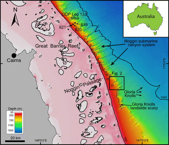 Map of offshore Cairns showing earthquakes events from 1866 to 2011 (Earth Systems Science Computational Centre; Geoscience Australia). Yellow star marks the location of the Noggin block. Observe that some of these recent earthquakes have occurred relatively close to the Noggin block at less than 50 km Map of offshore Cairns showing earthquakes events from 1866 to 2011 (Earth Systems Science Computational Centre; Geoscience Australia). Yellow star marks the location of the Noggin block. Observe that some of these recent earthquakes have occurred relatively close to the Noggin block at less than 50 km
