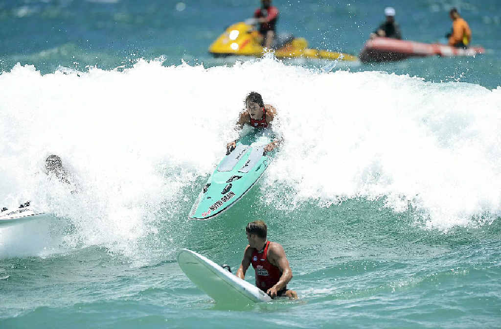 NO COMPLAINTS: Mooloolaba’s Ali Day ensures he stays on this shore break during yesterday’s Nutri-Grain Ironman event at Scarborough Beach, Perth, yesterday. NO COMPLAINTS: Mooloolaba’s Ali Day ensures he stays on this shore break during yesterday’s Nutri-Grain Ironman event at Scarborough Beach, Perth, yesterday.