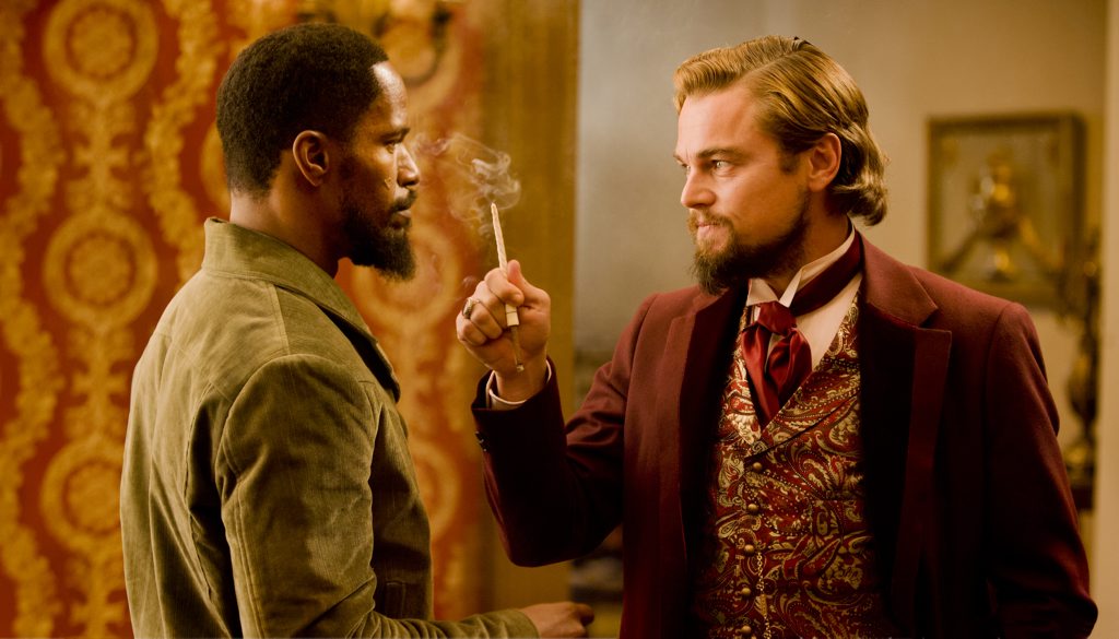 Jamie Foxx, left, and Leonardo DiCaprio in a scene from the movie Django Unchained. Jamie Foxx, left, and Leonardo DiCaprio in a scene from the movie Django Unchained.
