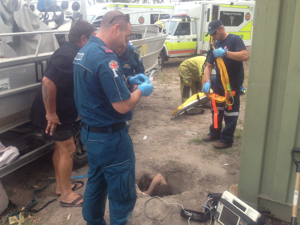 Long fall: A 65-year-old woman was trapped inside a 2.5m makeshift toilet hole with a fractured leg on a Baffle Creek property. Long fall: A 65-year-old woman was trapped inside a 2.5m makeshift toilet hole with a fractured leg on a Baffle Creek property.