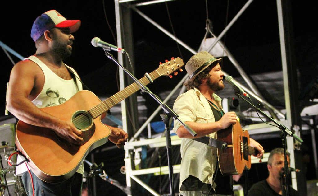 Busby Marou are at home on stage at the Oxford Street Party on Saturday night. Busby Marou are at home on stage at the Oxford Street Party on Saturday night.