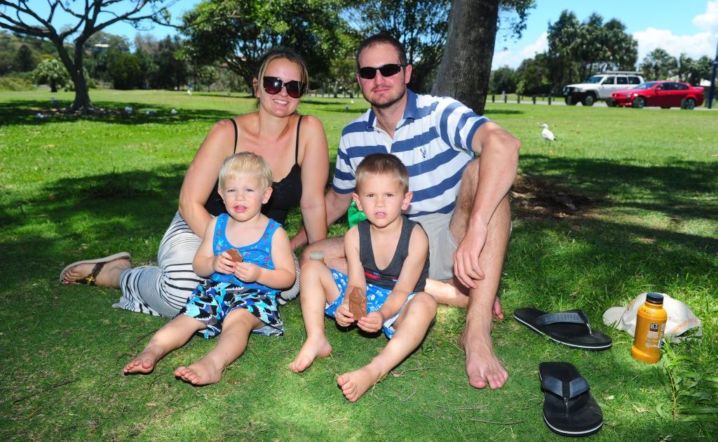 Dana and Aaron McHugh with sons Emmett, 3, and Daniel, 2, at the Gladstone Marina parklands. Dana and Aaron McHugh with sons Emmett, 3, and Daniel, 2, at the Gladstone Marina parklands.