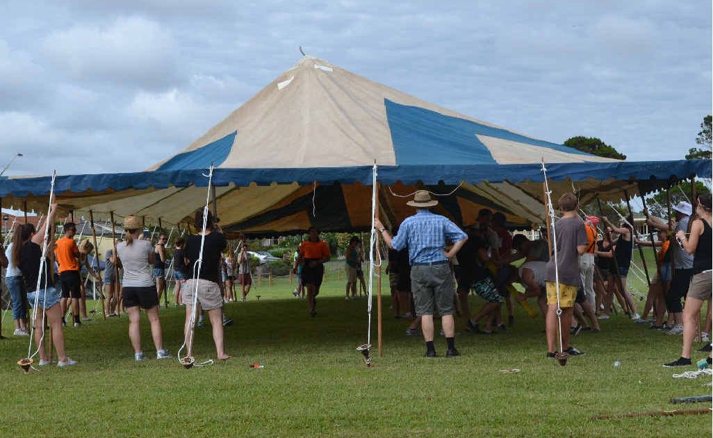 SETTING UP: The Scripture Union Family Mission setting up their tents in their new home on Stan Payne Oval. SETTING UP: The Scripture Union Family Mission setting up their tents in their new home on Stan Payne Oval.