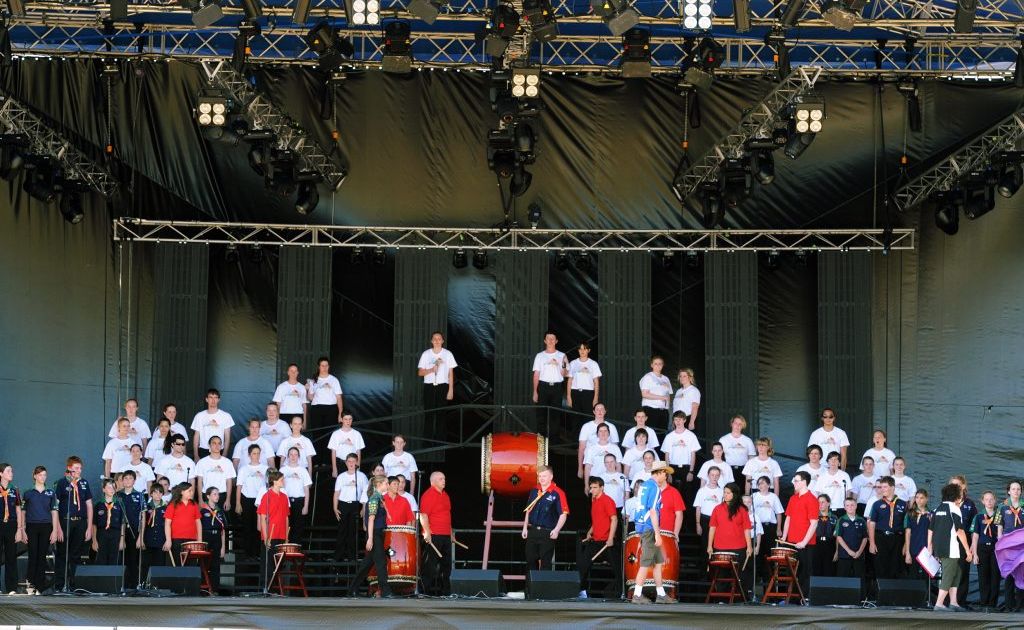 Rehearsals and sound checks on the main stage for the opening night at the scout jamboree. Rehearsals and sound checks on the main stage for the opening night at the scout jamboree.