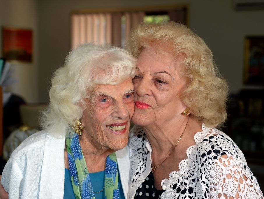 Sylvia Adams with Doris 'Dodo' Hall back at home. Photo: John Gass / Daily News