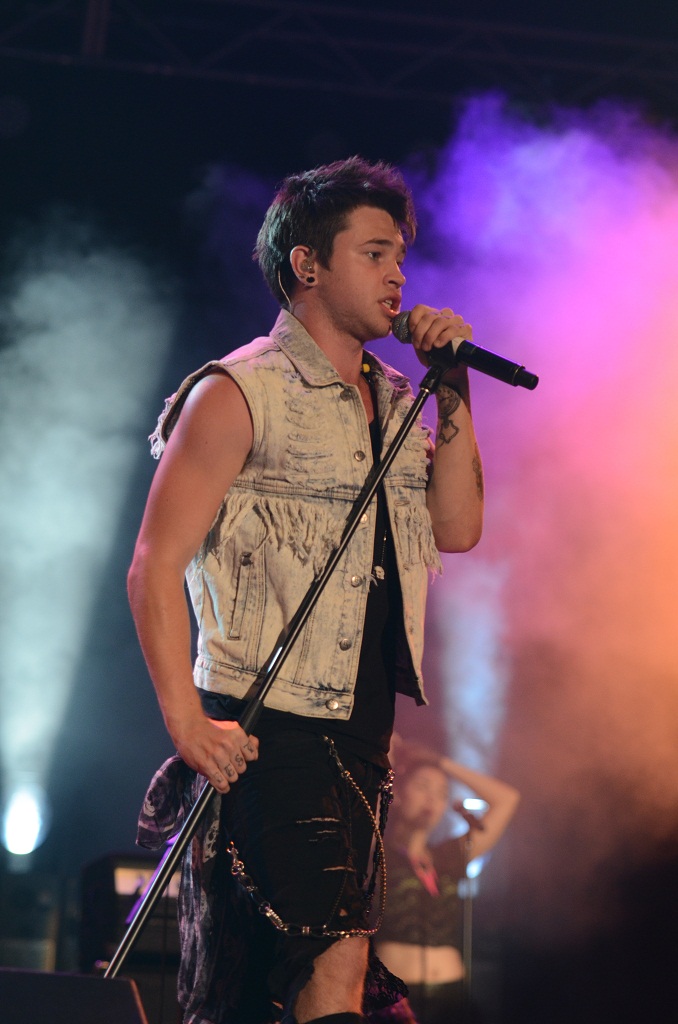 Former X-Factor winner Reece Mastin sings at the scout jamboree. Former X-Factor winner Reece Mastin sings at the scout jamboree.