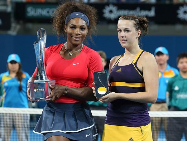 Serena Williams of the United States holds the winners trophy while her opponent Anastasia Pavlyuchenkova of Russia holds the runner up trophy after the womens final on day seven of the Brisbane International at Pat Rafter Arena Serena Williams of the United States holds the winners trophy while her opponent Anastasia Pavlyuchenkova of Russia holds the runner up trophy after the womens final on day seven of the Brisbane International at Pat Rafter Arena