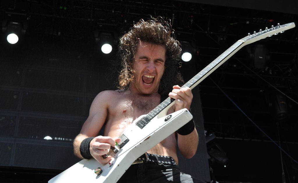 Airbourne lead vocalist Joel O'Keeffe performs at Big Day Out 2011. Airbourne lead vocalist Joel O'Keeffe performs at Big Day Out 2011.