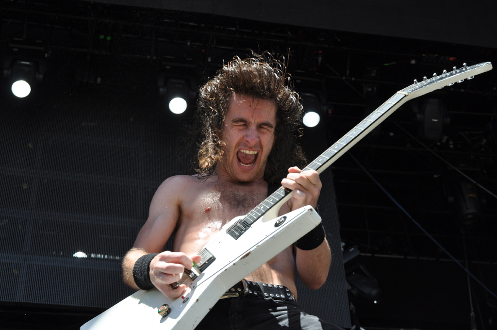 Airbourne lead vocalist Joel O'Keeffe performs at Big Day Out 2011. Airbourne lead vocalist Joel O'Keeffe performs at Big Day Out 2011.
