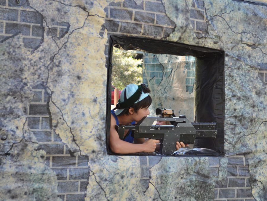 AIM TRUE: Agnes Water local Ryan Chang takes a shot during the Laser Skirmish exercise at Endeavour Park, Seventeen Seventy. Photo Contributed / Denise Wild