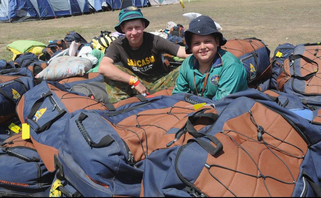 Stuart Pesudovs and Shane Barlow prepare to leave the scout jamboree. Stuart Pesudovs and Shane Barlow prepare to leave the scout jamboree.
