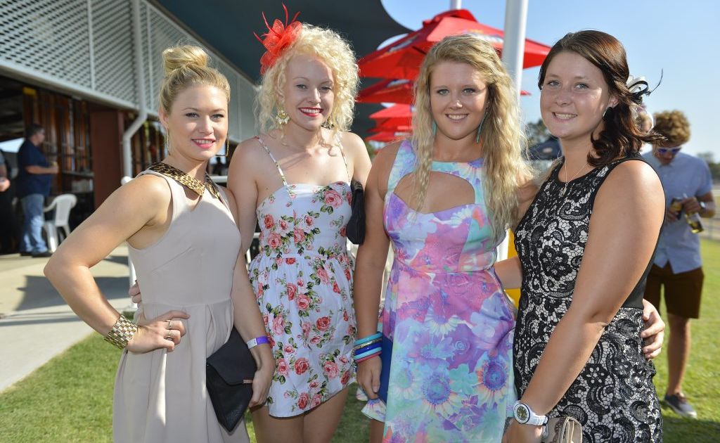 (L-R) Alana Cooke, Hannah Jefferies, Hayley Beaumont and Nikola Ballinger at the Magic Millions Day races at Ferguson Park. (L-R) Alana Cooke, Hannah Jefferies, Hayley Beaumont and Nikola Ballinger at the Magic Millions Day races at Ferguson Park.