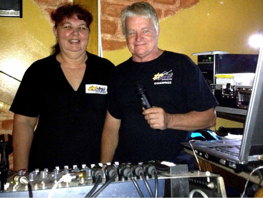 Karaoke Under the Stars owners Shazza and Shane Baillie with their set-up at Kate O’Reilly’s Irish Bar.