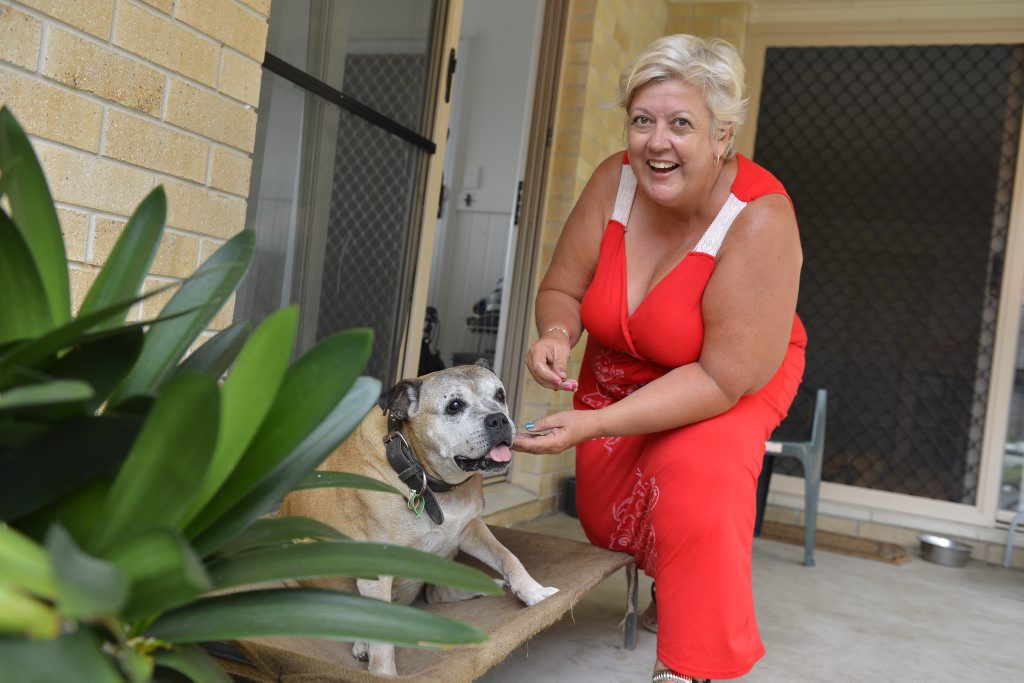 Tracy Noe and her 19-year-old American staffy Maggie. Tracy Noe and her 19-year-old American staffy Maggie.