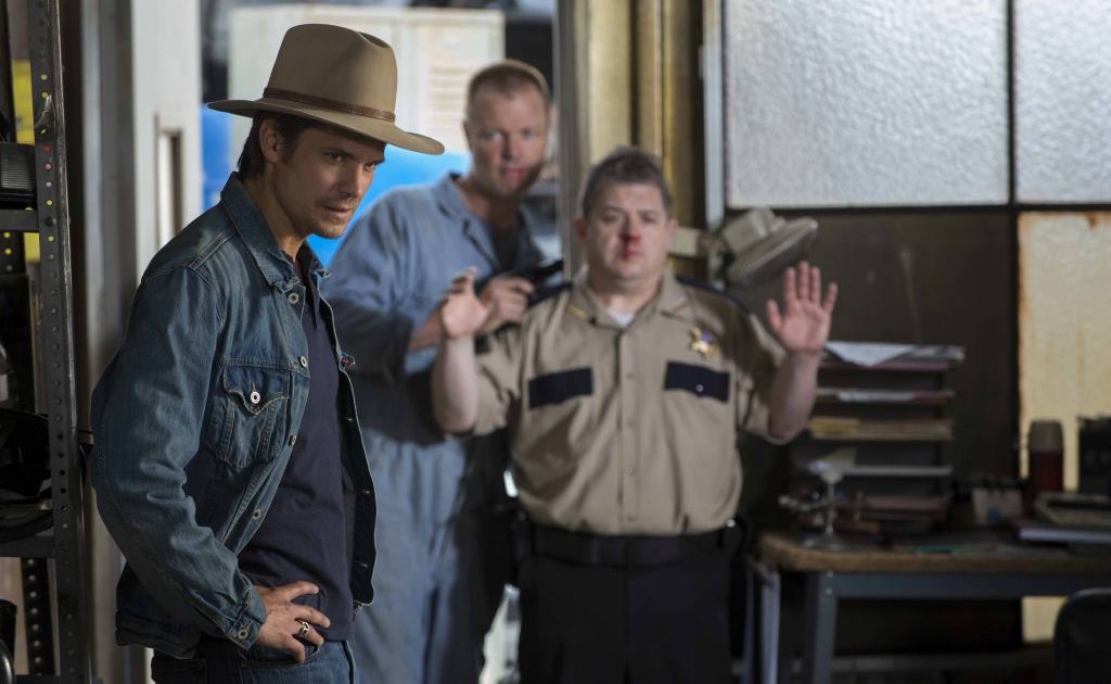 From left, Timothy Olyphant, Terry Dale Parks and Patton Oswalt star in the TV series Justified. From left, Timothy Olyphant, Terry Dale Parks and Patton Oswalt star in the TV series Justified.