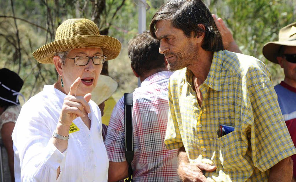 LONG HAUL: Lismore mayor Jenny Dowell (above) speaks with protester Terry Elvey. LONG HAUL: Lismore mayor Jenny Dowell (above) speaks with protester Terry Elvey.