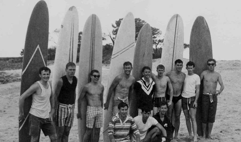 SURFER DUDES: The 1961-62 Angourie Surf Riders Club (back row) Bob Banwell, Cleat McGrath, Roger Maclean, Ray (Duck) Moran, Jeff Solomon, David Winter, Don (Ug) Lee, Kevin Moran, Lane Delong. (seated) Lofty Baldwin, Greg Cox, Brian Alford PHOTO: Henry Donovan SURFER DUDES: The 1961-62 Angourie Surf Riders Club (back row) Bob Banwell, Cleat McGrath, Roger Maclean, Ray (Duck) Moran, Jeff Solomon, David Winter, Don (Ug) Lee, Kevin Moran, Lane Delong. (seated) Lofty Baldwin, Greg Cox, Brian Alford PHOTO: Henry Donovan