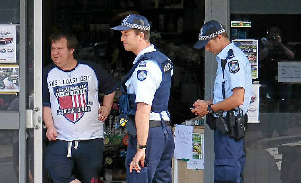 Police talk to Buderim Handyman Hardware store owner Stephen Bardell after an attempted armed robbery. Police talk to Buderim Handyman Hardware store owner Stephen Bardell after an attempted armed robbery.